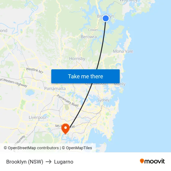 Brooklyn (NSW) to Lugarno map