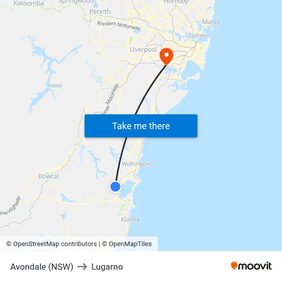 Avondale (NSW) to Lugarno map