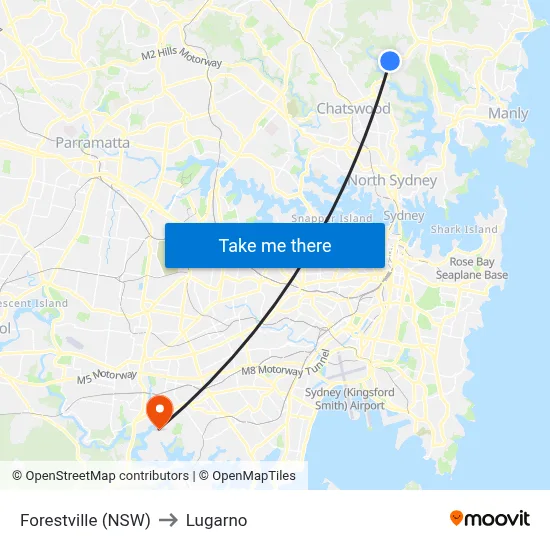 Forestville (NSW) to Lugarno map
