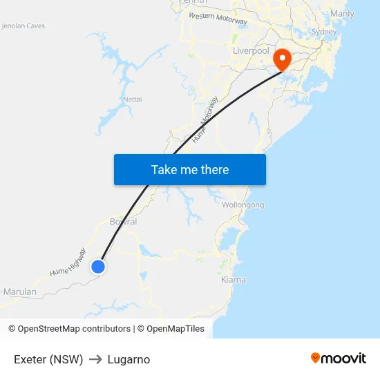 Exeter (NSW) to Lugarno map