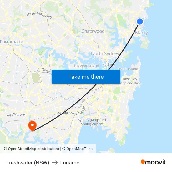 Freshwater (NSW) to Lugarno map