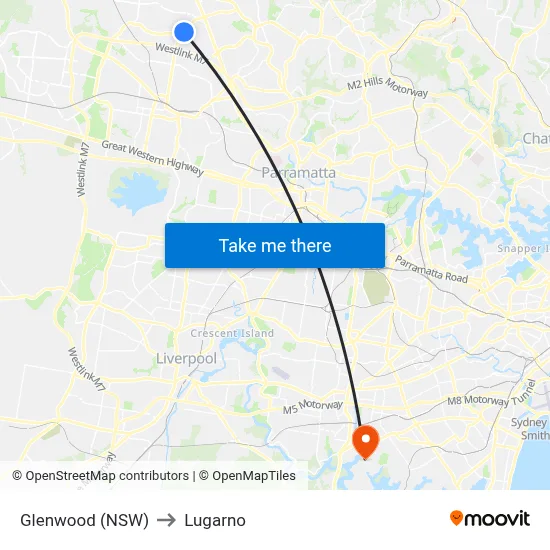 Glenwood (NSW) to Lugarno map