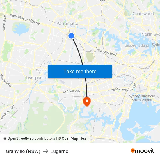 Granville (NSW) to Lugarno map