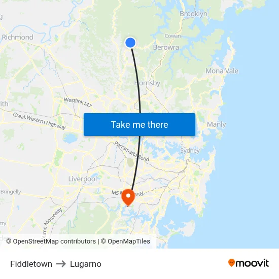 Fiddletown to Lugarno map