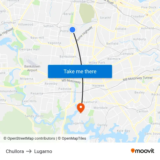 Chullora to Lugarno map