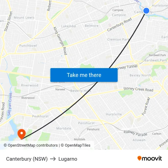Canterbury (NSW) to Lugarno map
