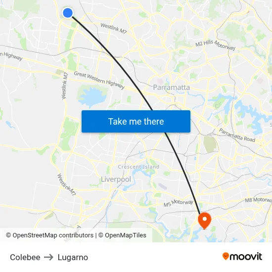 Colebee to Lugarno map