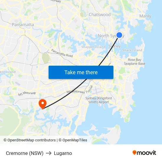 Cremorne (NSW) to Lugarno map