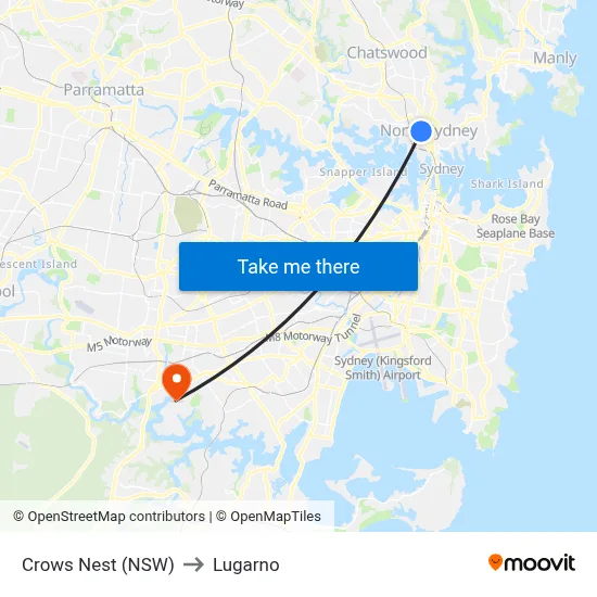 Crows Nest (NSW) to Lugarno map