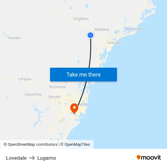 Lovedale to Lugarno map