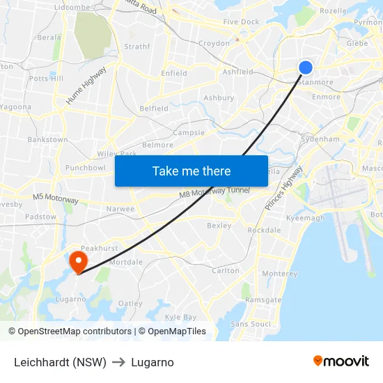 Leichhardt (NSW) to Lugarno map