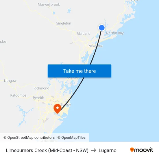 Limeburners Creek (Mid-Coast - NSW) to Lugarno map