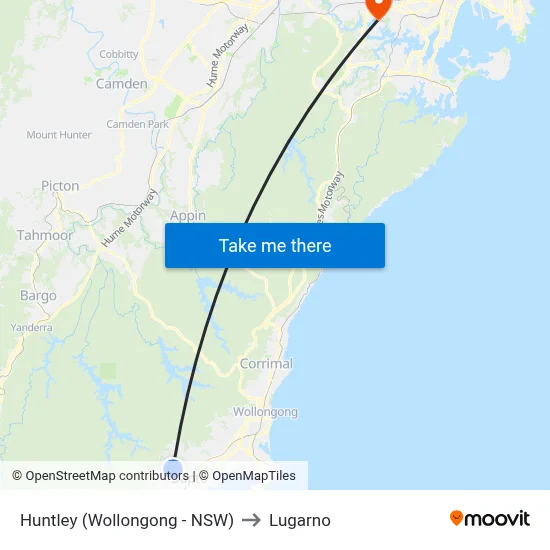 Huntley (Wollongong - NSW) to Lugarno map