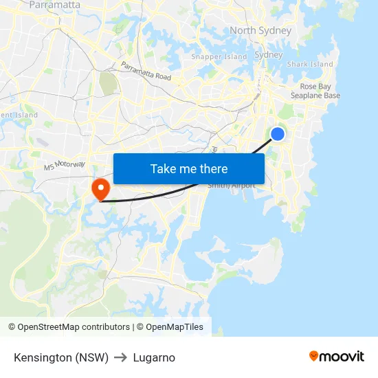 Kensington (NSW) to Lugarno map