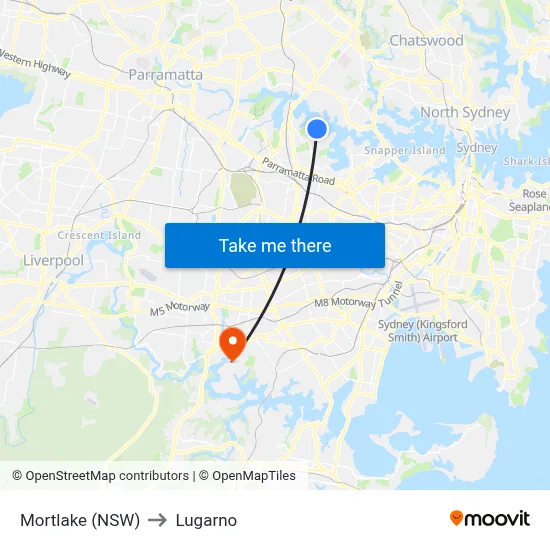 Mortlake (NSW) to Lugarno map