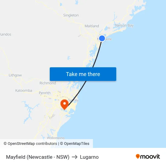Mayfield (Newcastle - NSW) to Lugarno map