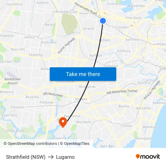 Strathfield (NSW) to Lugarno map