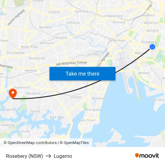 Rosebery (NSW) to Lugarno map