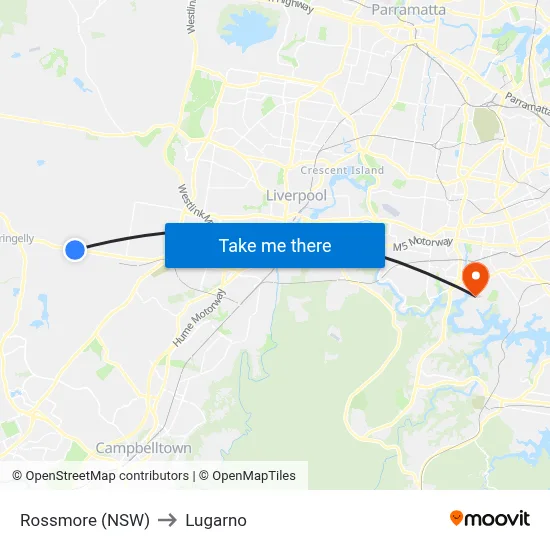 Rossmore (NSW) to Lugarno map