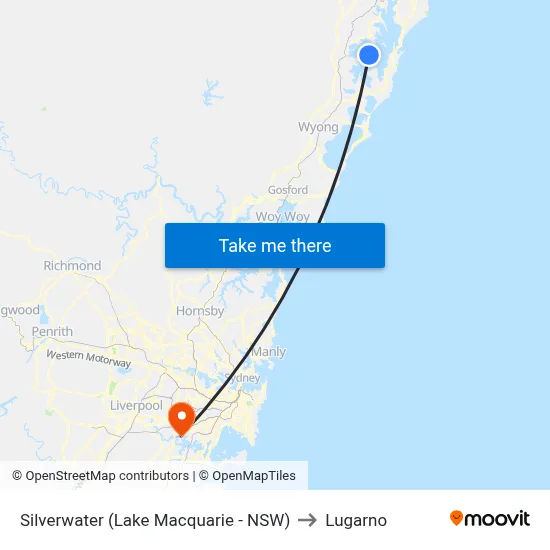 Silverwater (Lake Macquarie - NSW) to Lugarno map