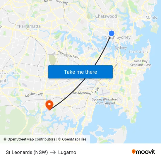 St Leonards (NSW) to Lugarno map