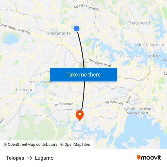 Telopea to Lugarno map