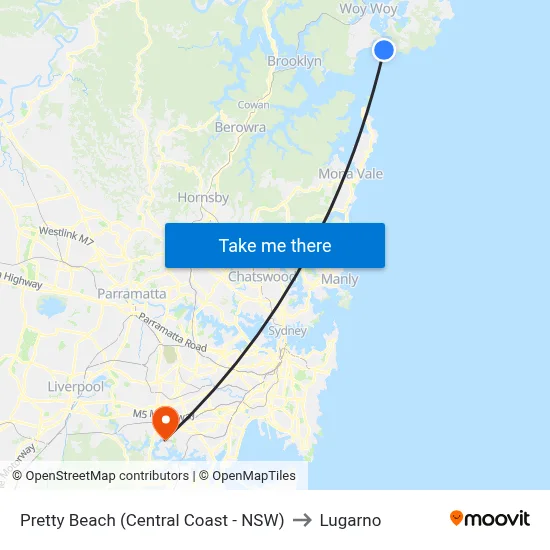 Pretty Beach (Central Coast - NSW) to Lugarno map