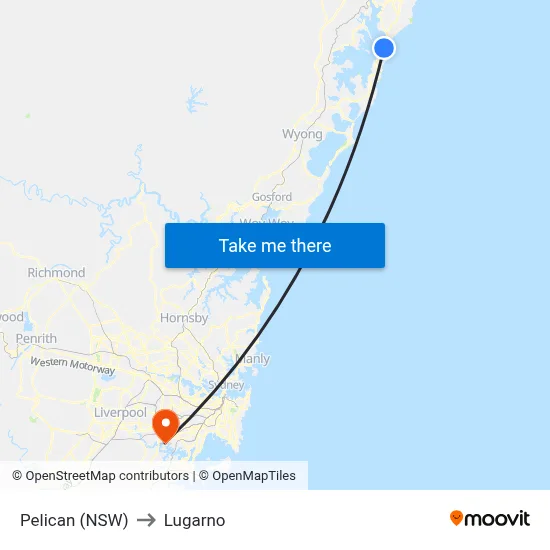Pelican (NSW) to Lugarno map