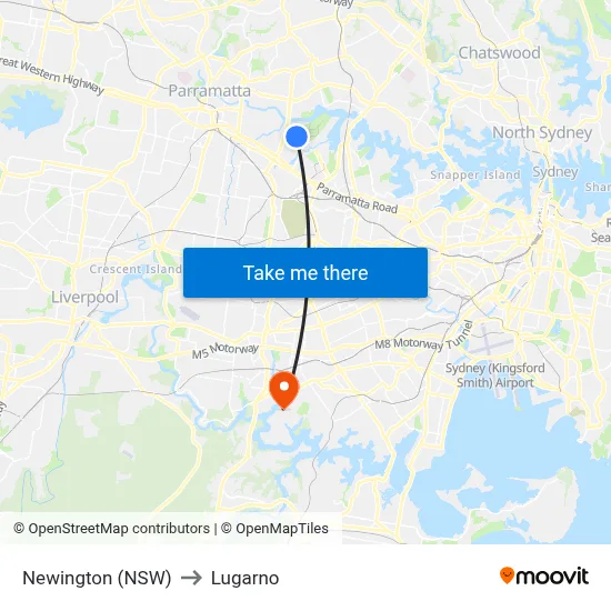 Newington (NSW) to Lugarno map
