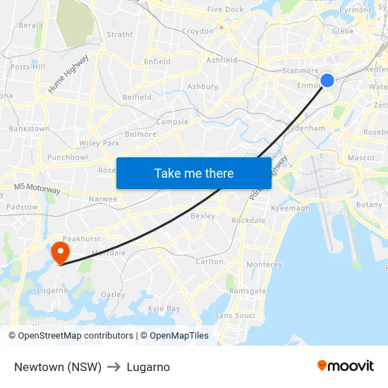 Newtown (NSW) to Lugarno map