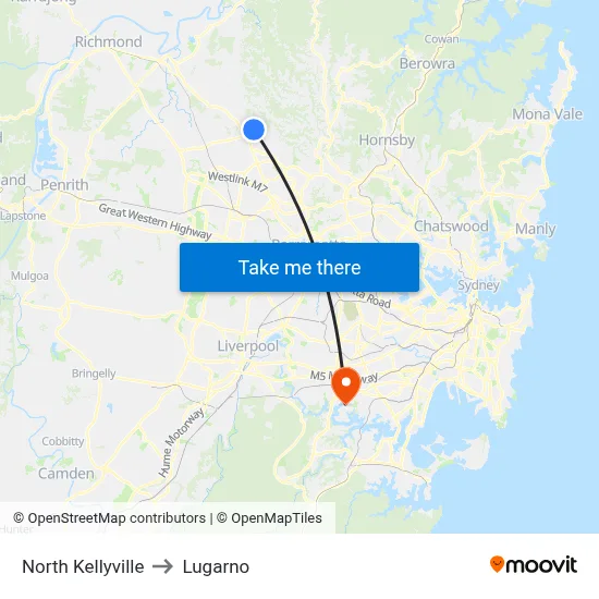 North Kellyville to Lugarno map