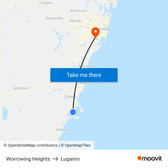 Worrowing Heights to Lugarno map