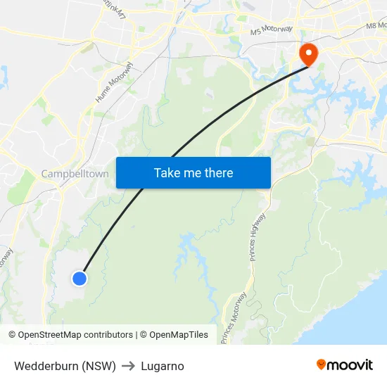 Wedderburn (NSW) to Lugarno map