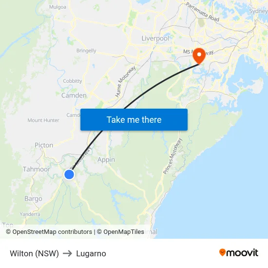 Wilton (NSW) to Lugarno map