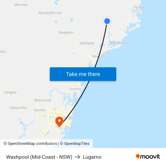 Washpool (Mid-Coast - NSW) to Lugarno map