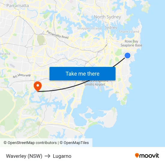 Waverley (NSW) to Lugarno map
