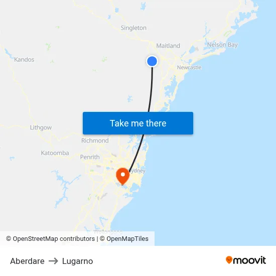 Aberdare to Lugarno map