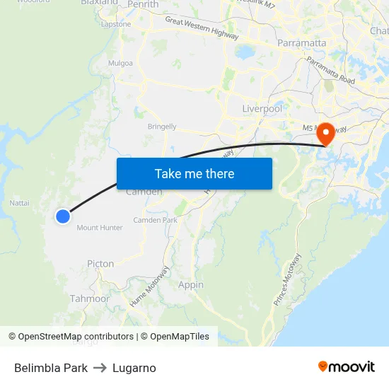 Belimbla Park to Lugarno map