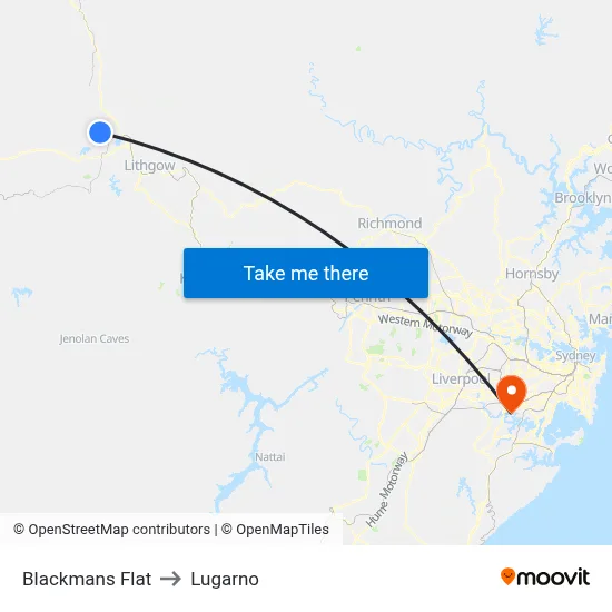 Blackmans Flat to Lugarno map
