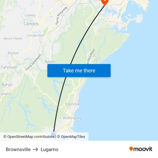 Brownsville to Lugarno map
