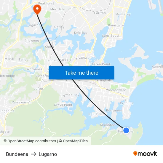 Bundeena to Lugarno map