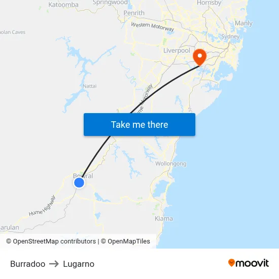 Burradoo to Lugarno map