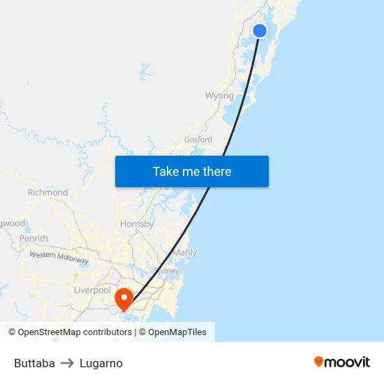 Buttaba to Lugarno map