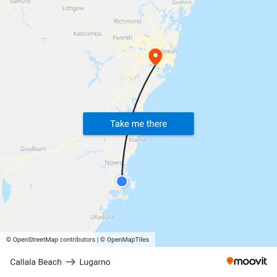 Callala Beach to Lugarno map