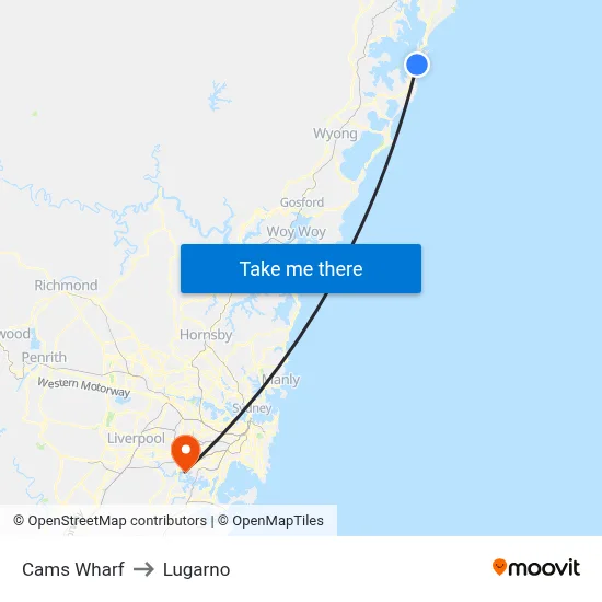 Cams Wharf to Lugarno map