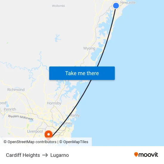 Cardiff Heights to Lugarno map