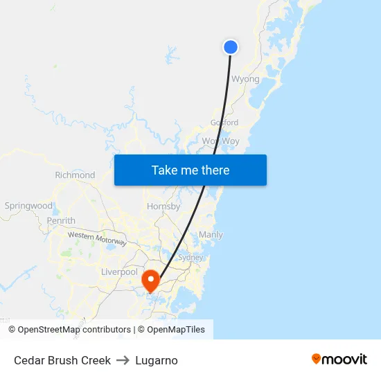 Cedar Brush Creek to Lugarno map