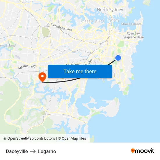 Daceyville to Lugarno map