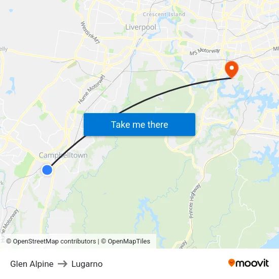 Glen Alpine to Lugarno map