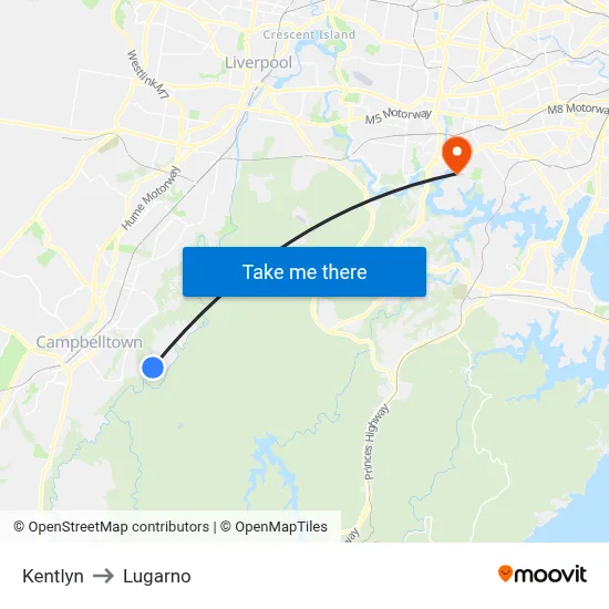Kentlyn to Lugarno map